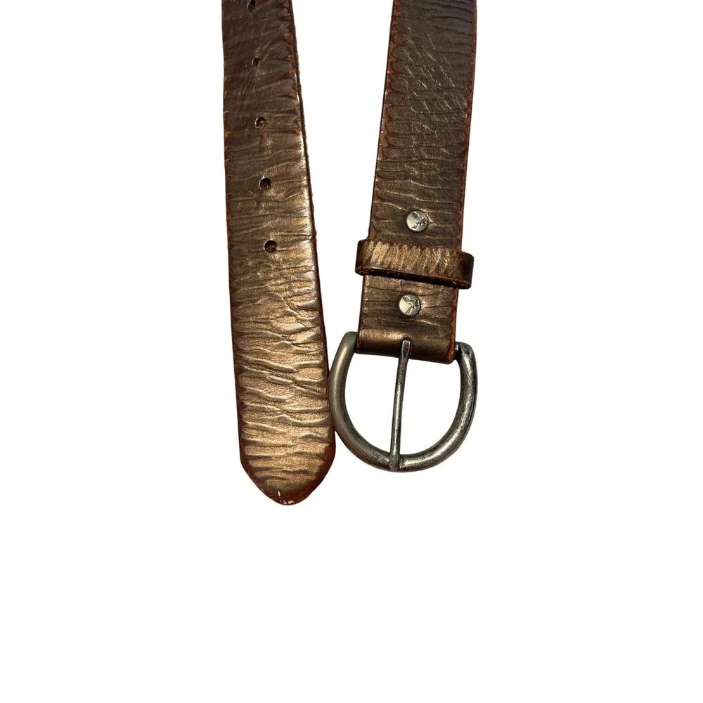American Eagle Brown Metallic Textured Leather Belt Silver Buckle Boho Medium